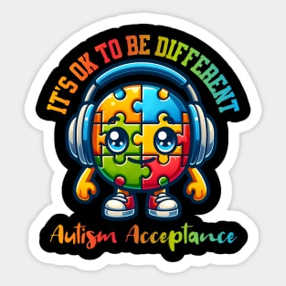 It's ok to be diffrent Autism Awareness Acceptance Headphones Teacher Kids Sticker